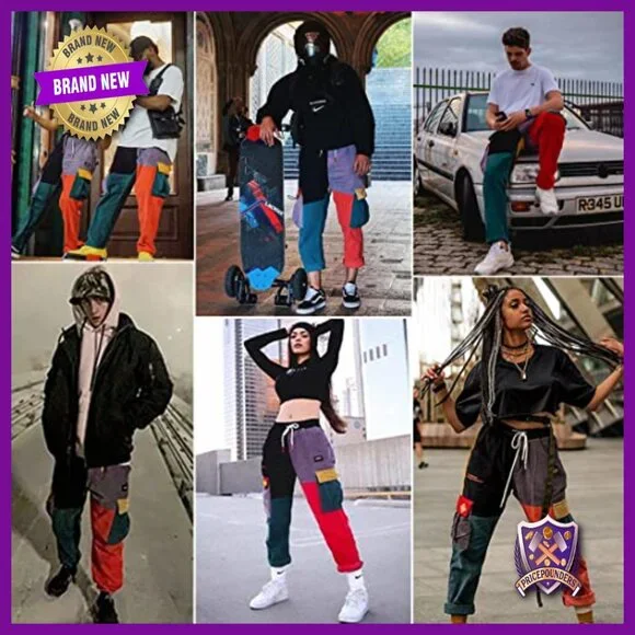 Men's Corduroy Cargo Joggers with Patchwork Design and Drawstring Waist
